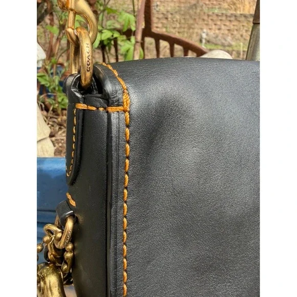 Coach 1941 Saddle Bag 23 Black Glovetanned Leather Crossbody 58241 Brass Chain - Picture 6 of 16